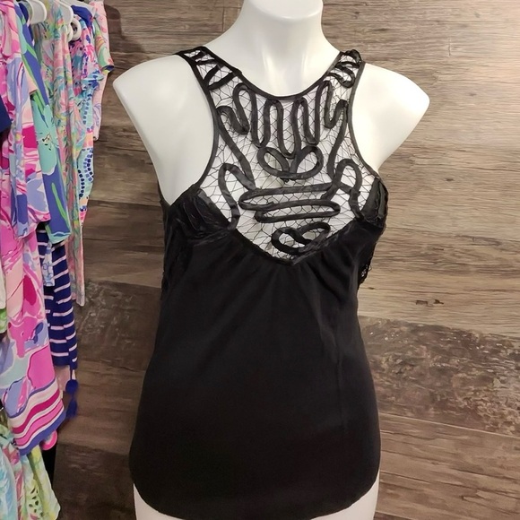 Free People Black Tank Top with Lace Detail - Picture 1 of 8